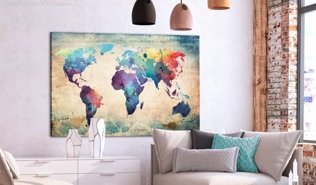 Obraz na korku - Kolorowa mapa świata [Mapa korkowa]