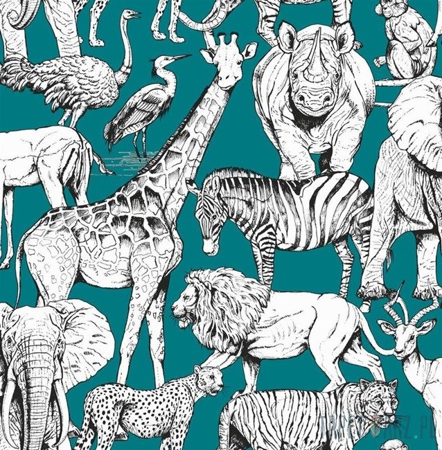 Zielona tapeta dla dzieci zwierzęta safari dżungla